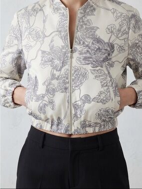 One by chapter one Cream Floral Cropped Bomber Jacket